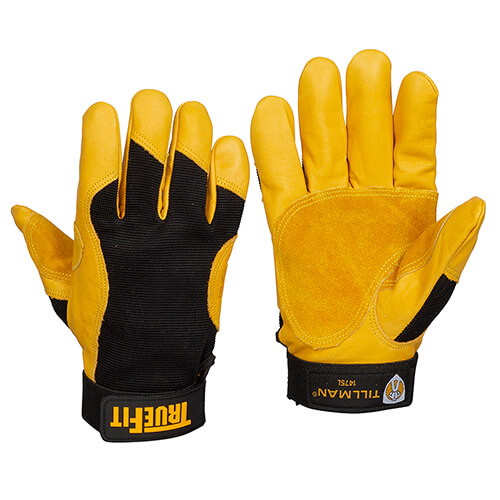 John Tillman - 1494M - Tillman Medium Black and Gold TrueFit Full Finger Top Grain Goatskin Super Premium Mechanics Gloves with Elastic Cuff, TPR Pads