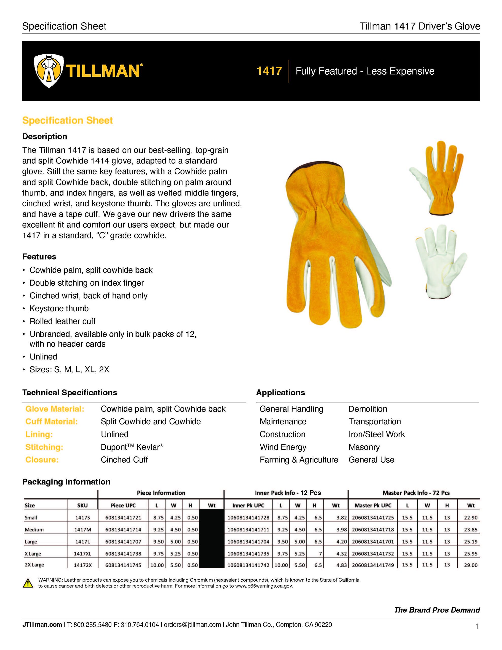 Thumbnail of 1417 Driver glove specification sheet