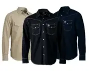 Tillman FreedomFlex Western FR Shirts in khaki (6530), black (6510), and navy (6520)